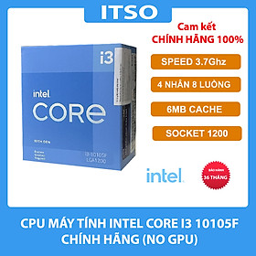 Hình ảnh CPU máy tính Intel Core I3 10105F, 3.7Ghz 6MB, Socket LGA 1200 - Hàng chính hãng