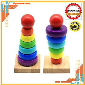 Đồ Chơi Gỗ Tháp Cầu Vồng 7 Màu - Đồ Chơi Gỗ Montessori Phát Triển Kỹ Năng Cho Bé