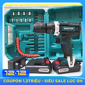Bộ máy khoan pin RAKUTEN 66V khoan tường, khoan sắt, khoan bê tông máy 2 pin, đảo chiều và mũi khoan