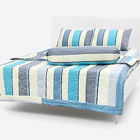 Bộ Drap Cotton May Từ Vải Thắng Lợi Kèm Mền Mẫu Ngọc Xanh Xám (5 Món)