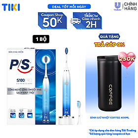 [Coupon giảm 50K]Bàn Chải Điện P/S S100 PRO Trắng Răng Công Nghệ Sóng Âm Xanh Chải Sạch Mảng Bám Tới 10X 1 bộ