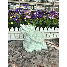 Mua Tượng Long Quy ( Rùa đầu Rồng ) đứng trên xâu tiền phong thủy đá cẩm thạch trắng xanh - Dài 15 cm
