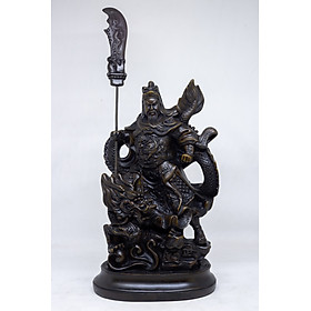 Tượng Quan Công cầm đao cưỡi rồng bằng đá nâu cao 25cm