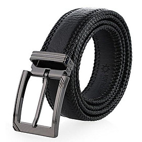 Dây nịt nam da đà điểu Huy Hoàng đan viền đầu kim màu đen HC4457