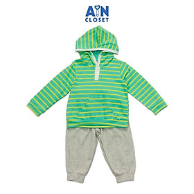Bộ quần áo dài có nón unisex họa tiết Kẻ xanh vàng quần xám thun da cá - AICDBGMBTLIA - AIN Closet