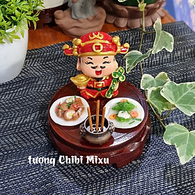 Combo Thần Tài 219K (gồm Thần Tài 6cm + dĩa thịt kho trứng + dĩa canh khổ qua + lư hương + đế 8cm) tặng 10 nhang