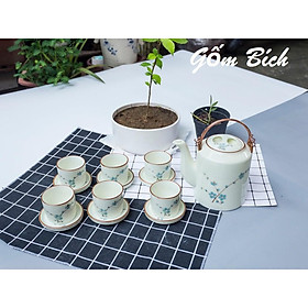 Bộ Ấm Tích Men Kem Vẽ Hoa - Gốm Sứ bát Tràng