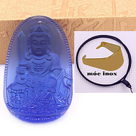 Mặt dây chuyền Phật Văn thù pha lê xanh dương 3.6 cm kèm vòng cổ dây dù đen + móc inox vàng, Phật bản mệnh, mặt dây chuyền phong thủy