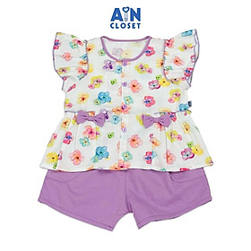 Bộ quần áo Ngắn bé gái họa tiết Hoa Ngũ Sắc quần tím cotton - AICDBGFHOY3L - AIN Closet