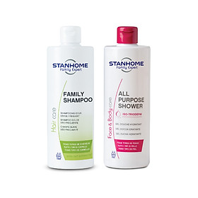 Combo All Purpose Shower 400ml- Sữa tắm, rửa mặt không xà phòng cho da thường, da hỗn hợp, da dầu mụn, da nhạy cảm 400ml & Family Shampoo 400ml- Dầu gội không xà phòng PH5 với tinh chất yến mạch 400ml