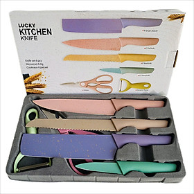 Mua Bộ Dao Kéo Nhà Bếp Lúa Mạch 6 Món Kháng khuẩn Cao Cấp Fullbox  Lưỡi Thép Chống Gỉ Kitchen - Hàng Chính Hãng