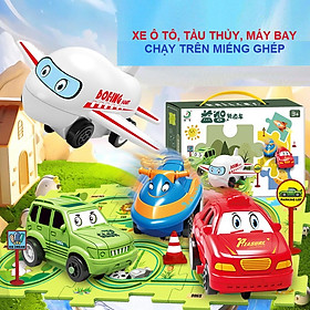 Xe ô tô máy bay tàu thủy đồ chơi cho bé chạy trên đường ray mô hình tự lắp ráp, quà tặng sinh nhật cho bé