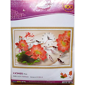 Tranh thêu chữ thập đồng hồ phúc hoa sen LV3405 - 75 x 50 cm - chưa thêu