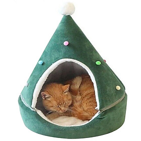 Cute Pet Cat Dog House Christmas Tree Shape Washable Winter Warm Sleeping Nest Bed