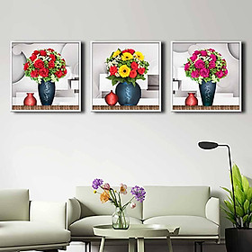 Bộ 3 tranh canvas treo tường Decor Họa tiết bình hoa sắc màu - DC204