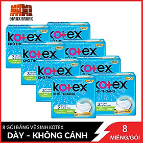 Combo 8 Gói Băng Vệ Sinh Kotex Khô Thoáng 23cm Dày Không Cánh 8 Miếng X8