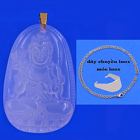 Mặt Phật Đại thế chí mã não trắng 3.6 cm kèm móc và dây chuyền inox, Mặt Phật bản mệnh