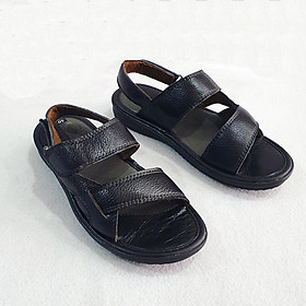 Giày sandal nam quai ngang da bò đế cao 3cm màu đen Trường Hải XDN07930