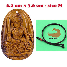 Mặt Phật Văn thù đá mắt hổ 3.6 cm kèm vòng cổ dây dù nâu - mặt dây chuyền size M, Mặt Phật bản mệnh