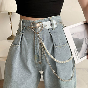 Chuỗi dây xích đeo thắt lưng đeo cạp quần mix tua rua cánh bướm và ngọc trai ấn tượng độc lạ handmade phong cách riêng