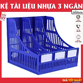 Kệ Đựng Tài Liệu Để Bàn A4 Văn Phòng Phẩm 3 Ngăn Nhựa - Khay Kệ Đựng Tài Liệu Hồ Sơ Văn Phòng Tiện Lợi - Decor Bàn Học - Xanh dương