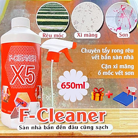 Nước Tẩy Trắng Vệ Sinh Sàn Nhà Dạng Xịt F-Cleaner X5 650ml Làm Sạch Bề Mặt Sàn Đá Hóa, Đường Chỉ Gạch + Tặng Khăn Lau