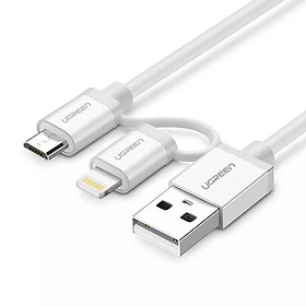 UGREEN 0.5M Cáp Micro USB ra USB + Adapter Lightning vỏ bằng nhôm US165-20747 - Hàng Chính Hãng