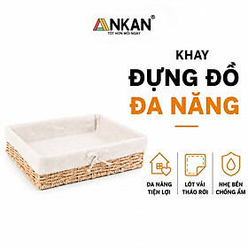 Khay Đựng Bánh Kẹo Hoa Quả Sang Trọng Chữ Nhật Lót Vải Nơ Đa Năng