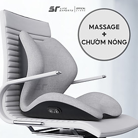 Bộ Gối Lót Mông Và Tựa Lưng Massage Chườm Nóng Cao Su Non Văn Phòng Ô Tô, Đệm Lưng Chống Gù, Giảm Đau Cột Sống - Sairui