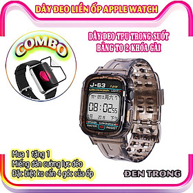 Dây Đeo liền ốp cho Apple Watch size 38/40/42/44mm TPU trong suốt 2 khóa gài_Đen Trong (tặng dán KCL theo size)