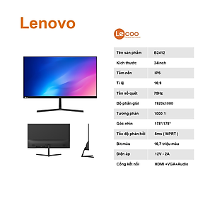 LCD 24 IN LENOVO LECOO B2412 75 HZ PHẲNG ĐEN IPS MỚI BH 24 THÁNG - Hàng chính hãng