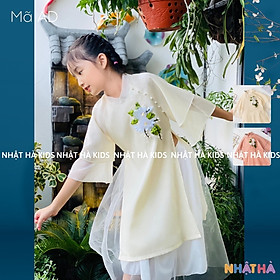 Mua Áo Dài Cách Tân Cho Bé Gái Nhật Hà Size Đại Từ 11- 45Kg Tay Xòe Thêu  Hoa Đá Mặc Lễ Tết Siêu Xinh - Kem - Size Xs: 12-14Kg Tại