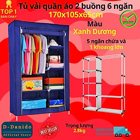 Hình ảnh Tủ quần áo 2 buồng 6 ngăn hàng Việt Nam cao cấp - Tủ vải 170cm chất lượng cao khung Inox tĩnh chắc chắn, cứng cáp - Hàng chính hãng D Danido 