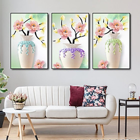 Tranh treo tường canvas lọ hoa mẫu đơn decor trang trí phòng khách, phòng ngủ & cầu thang có khung cao cấp tặng kèm đinh