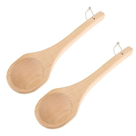 2X 15'' WOODEN LONG HANDLE LADLE   WATER SPOON FOR BATH