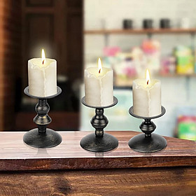 3x Vintage Style Pillar Candle Holder for Home Wedding Party Decoration Black