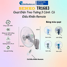 Mua Quạt Treo Remote SENKO TR1683 ( Có Remote) / TR1628 (Có Điều Khiển Từ Xa) - Quạt T1682 / T1680 ( Không Có Điều Khiển Từ Xa) - Hàng Chính Hãng - Bảo Hành 12 Tháng - Quạt Treo Tường Senko Có Remote TR1628 (Tương tự mã TR1683)