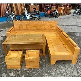 Bộ sofa góc L 2m- gỗ sồi mặt liền. Bàn ghế sofa hiện đại gỗ sồi nga 5 món (FREESHIP)