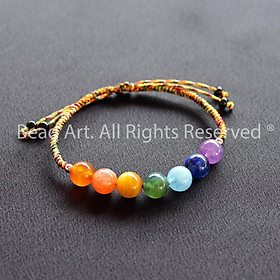 Vòng tay thắt dây ngũ sắc 7 luân xa - 7 loại đá , vòng tay phong thuỷ s38 - bead art