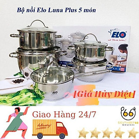 Mua Bộ Nồi Bếp Từ Elo LUNA PLUS 5 Món 1-7L  Size 16-24cm  Bộ Nồi Inox Đáy Từ  Chảo Chống Dính Bếp Từ