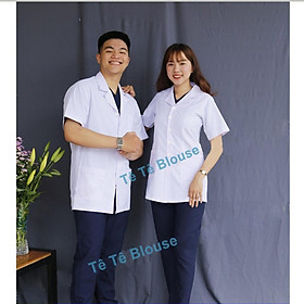 Hình ảnh Áo Blu Cộc Tay, Dáng Ngắn Ngang Mông Nam - Nữ Cho Điều Dưỡng, Y tá ,Dược Sĩ, PTN, Vải Lon Nhật Và Thô Cotton