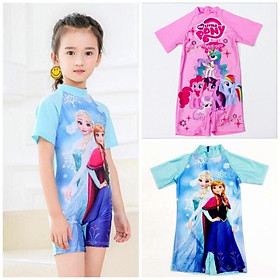 Bộ Đồ bơi trẻ em bộ liền thân cho bé gái từ 3-9 tuổi Pony Elsa, đồ bơi trẻ em ngắn tay ngựa Pony công chúa Elsa