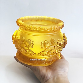 Mua Lư hương bát nhang lưu ly vàng ngọc họa tiết sen nổi có lá loại 1 cao cấp nhiều cỡ 10-13-15-17cm