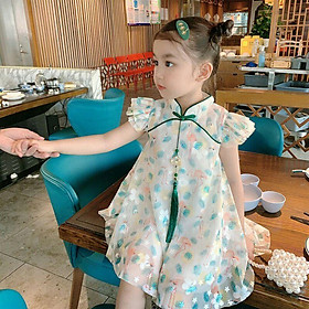 Váy đầm hoa nhí cách tân sườn xám cho bé gái