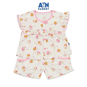 Bộ quần áo Ngắn bé gái họa tiết Bé Mèo Hồng Cotton - AICDBG4SJXSQ - AIN Closet