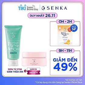 Sữa rửa mặt dành cho da mụn Senka Perfect Whip Acne Care 100g - Tặng Kem dưỡng trắng da ban đêm Senka 15g