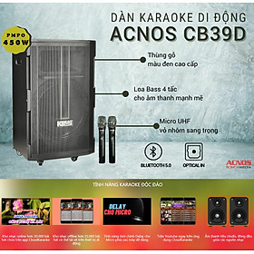 Dàn Karaoke di động ACNOS CB39D - Loa kéo bass 4 tấc - Công suất lên đến 450W - Đầy đủ bluetooth 5.0, cổng quang (Optical), AUX, USB - Kết nối với các thiết bị thông minh khác dễ dàng qua CloudKaraoke - Kèm 2 micro không dây UHF - Hàng chính hãng