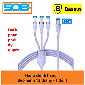 Cáp sạc nhanh đa năng 3 đầu Baseus Flash Series II 3in1 Fast Charging Cable (USB-A+ Type C to Micro + L + Type C, 100W) -Hàng chính hãng