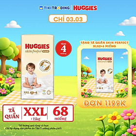 Tã quần Huggies Skin Perfect Mega Jumbo XXL64+4 miếng với 2 vùng thấm giảm kích ứng da