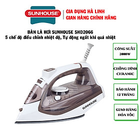 Mua Bàn là hơi nước Sunhouse SHD2066  Công suất 2200W  Mặt bàn là phủ chống dính Ceramic  Hàng chính hãng - Bảo hành 12 tháng